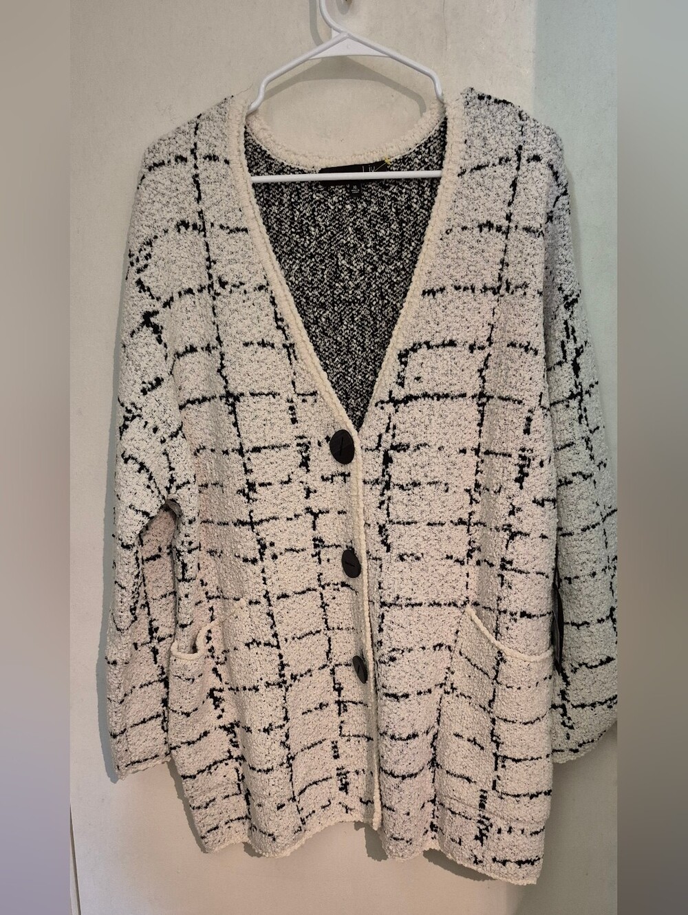 Liv ByHabitat Ivory and Black Windowpane  Cocoon Cardigan Sz.XL NWT